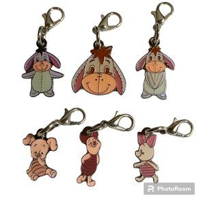 Vintage Disney Eeyore Piglet Charm Lot of 6 Charms Purse Zipper Pull Clip On